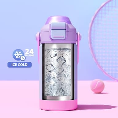 Meoky Kids Water Bottle for School: 14 oz Insulated Water Bottle with Straw and Spout Lid - 100% Leakproof Stainless Steel Water Bottle BPA-Free for Travel Sports - Toddlers Girls, Bluebell - Image 2