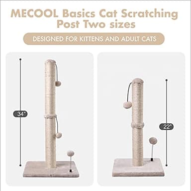 MECOOL Cat Scratching Post Premium Basics Kitten Scratcher Sisal Scratch Posts with Hanging Ball 22in for Kittens or Smaller Cats (22 inches for Kitten, Beige) - Image 6