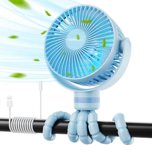 Momcozy Portable Stroller Fan, 8000mAh, 27H Ultra-long Battery Life, Detachable 4 Speed 360°Rotate, LED Night Light with 2 Modes, USB Rechargeable Handheld Cooling Fan for Travel, Car Seat, Bedroom - Image 1