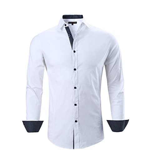 Alex Vando Mens Dress Shirts Regular Fit Long Sleeve Stretch Business Dress Shirts for Men,White,Large - Image 1