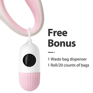 Fida Retractable Dog Leash for Small Breed up to 26 lbs, 16 ft Pet Walking Leash with Dispenser and Poop Bags, Anti-Slip Handle, Reflective Strong Nylon Tape, One-Handed Brake (S, White & Pink) - Image 2