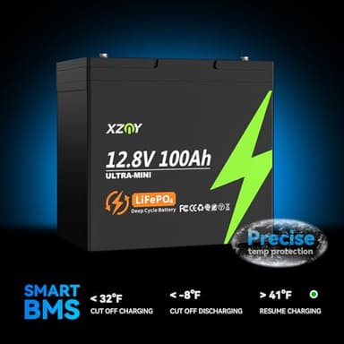 XZNY Mini 12V 100Ah LiFePO4 Battery, The Smallest 12V 100Ah Lithium Battery with Low Temperature Protection, Built-in 100A BMS Up to 15000 Cycles, Great for RV/Camper, Trolling Motors, Solar Off-Grid - Image 3