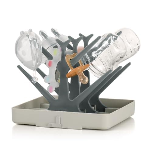 haakaa Baby Bottle Drying Rack, Space Saving Bottle Drying Tree for Bottles/Pump Parts/Pacifiers and Other Baby Essentials, Easy-Store Dryer Rack Great for Home & Travel, BPA Free (Slate Grey) - Image 1