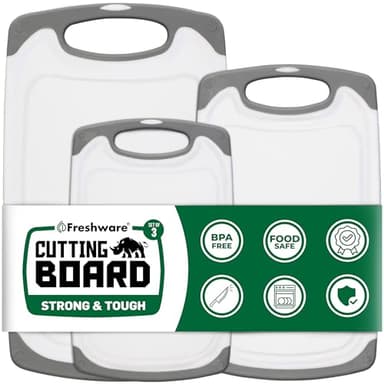 Freshware Cutting Boards for Kitchen, Chopping Board 3-Pack with Different Sizes, Juice Grooves and Non Slip Handles - Reversible, Large Cutting Board Set - Dishwasher Safe - Gray - Image 2