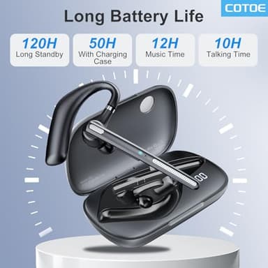 COTOE Bluetooth Headset V5.3, Wireless Earpiece with 500mAh Charging Case Hand-Free Headphones Noise Canceling Mic for Office/Driving/Business - Image 2