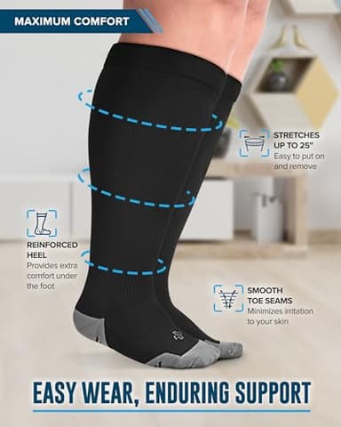 Doctor's Select 3 Pairs Plus Size Compression Socks Wide Calf - Up to 6XL | 20-30 mmHg Compression Socks for Women Wide Calves | Black, White, Gray - Image 3