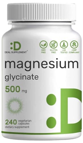 Magnesium Glycinate 500mg, 240 Veggie Capsules | 100% Chelated for Easy Absorption | Essential Mineral Supplement for Muscle, Sleep, & Heart Health - Image 1