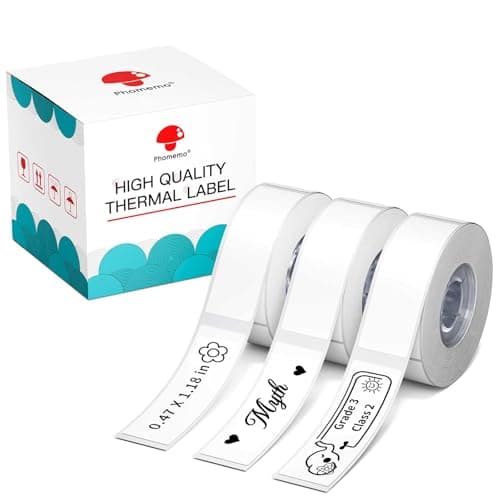 Phomemo D30 Labels, 3/8" X 1 1/2" (12mm X 40mm) 160 Labels/Roll, D30 Label Tape Compatible with D30 Label Printer, Print Master Labels Refill for Home, Kid School Supplies, Black on White, 3 Roll - Image 1