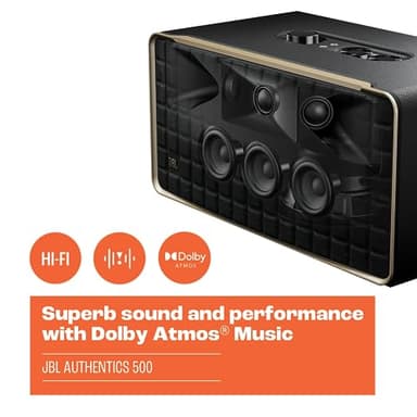 JBL Authentics 500 - Retro Style Home Speaker with Bluetooth, Voice Control, and Dolby Atmos, Multi Room Playback, Built in Alexa and Google Assistant, Automatic self tuning - Image 2