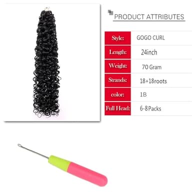 8 Packs Curly Crochet Hair GoGo Curl Crochet hair for Black Women Deep Wave Braiding hair,Synthetic Bohemian Crochet Braid Water Wave Crochet hair Extensions (1B, 24inch) - Image 3