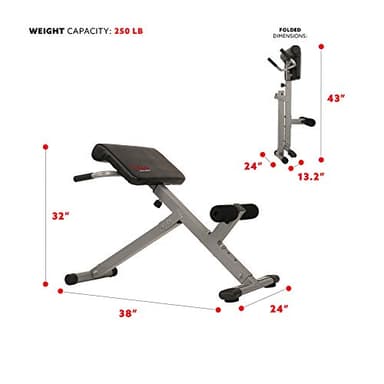 Sunny Health & Fitness 45-Degree Hyperextension Roman Chair with Adjustable Height and Back, Glute, Hamstring, and Ab Workouts Foldable Sit Up Gym Bench for Home, Gray - SF-BH6629 - Image 4