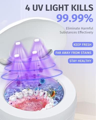 Dental Ultrasonic Retainer Cleaner Machine 45kHz, UV Denture Cleaner with 4 Modes Digital Timer, Portable 200ML UltraSonic Cleaning Pod for Night Mouth Guard, Aligner, Braces, Jewelry and More-White - Image 3