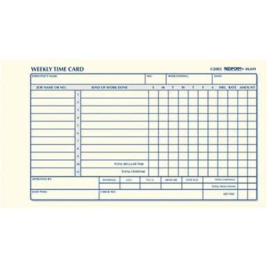 Rediform Employee Time Card, Weekly, Green Eye-Ease Paper, 4.25" x 7", 100 Cards Per Pad (4K409)