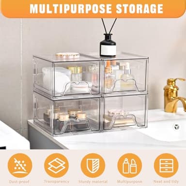 Stebopum 6 Pack Stackable Makeup Organizer, 4.4'' Tall Acrylic Bathroom Makeup Organizer and Storage Drawer with Pull-out Handle, Clear Plastic Storage Bins for Vanity,Pantry,Desk,Undersink,Kitchen - Image 5