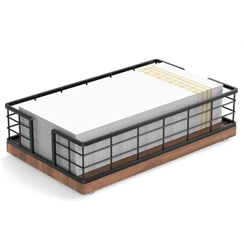 Wican Guest Towel Holder Tray for Bathroom, Oak and Iron Napkins Holder for Powder Room Dinning Table Wooden Basket for Disposable Paper Hand Towels Black & Walnut - Image 1