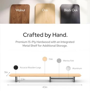 KIVY Dual Monitor Riser With Integrated Metal Shelf [MADE BY HAND] - Wooden Desk Shelf for 2 Monitors - Wide Long Stand for Desk (44 x10x3in - Oak) - Image 4