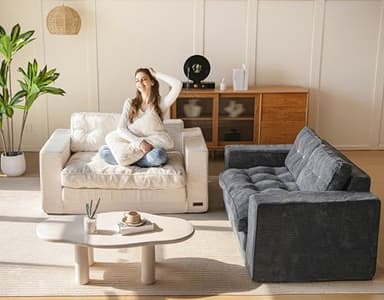 MAXYOYO Convertible Sofa Bed, Pull Out Loveseat Sleeper Sofa, 2 in 1 Folding Couch Bed, Fold Out Floor Couch with Pillows for Living Room Bedroom Lounge, Dark Grey - Image 8