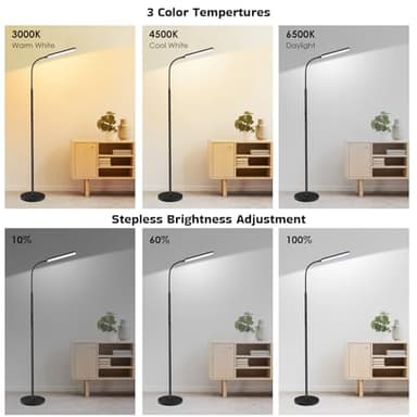 Dimunt LED Floor Lamp, Bright 15W Floor Lamps for Living Room with 1H Timer, Stepless Adjustable 3000K-6000K Colors & Brightness Standing Lamp with Remote & Touch Control Reading Floor Lamps - Image 4