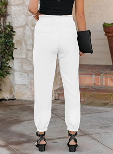 EVALESS Plus Size White Pants for Women 2025 Summer Trendy Drawstring High Waisted Business Casual Teacher Work Pants Womens Linen Office Slacks Spring Loose Comfy Joggers with Pockets XX-Large - Image 2