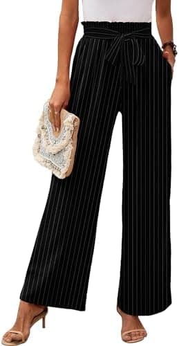 Heymoments Women's Wide Leg Lounge Pants with Pockets Lightweight High Waisted Adjustable Tie Knot Loose Trousers - Image 3