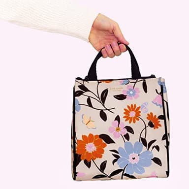 Kate Spade New York Portable Soft Cooler Lunch Bag with Silver Insulated Interior Lining and Storage Pocket, Floral Garden - Image 8