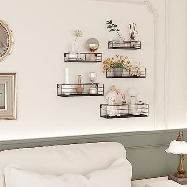 CRUGLA Floating Shelves Wall Mounted Set of 5, Black Hanging Storage Wall Shelf for Bathroom, Kitchen, Bedroom, Living Room Home Decor - Image 5