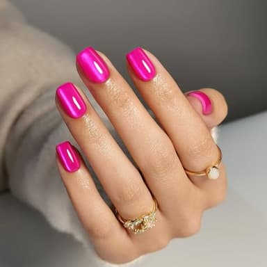 SHANGMENG Soft Gel Hot Pink Press on Nails Short - Cat Eye Press on Nails Square for Women Gift, Natural Fit & Glossy Stick on Nails with Glue in 16 Sizes - 32 Reusable Fake Nails, Hot Pink - Image 8