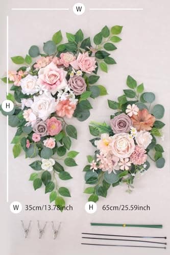 BASIMAN Pack of 2 Wedding Arch Flowers,Welcome Sign,centerpieces for Tables,Wedding Decorations for Reception,Flowers for Backdrop Decoration,Sweetheart Table Decor(Pink) - Image 2