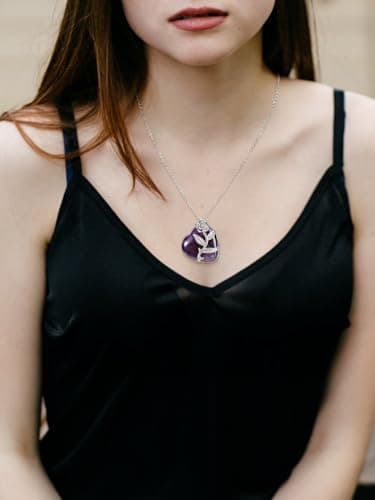 CrystalTears Amethyst Crystal Heart Necklace for Women Healing Crystals Heart Gemstone Pendant Rose Flower Wrapped Quartz Crystal Heart Stone Necklace Crystal Gift for Mom Women Mothers Day - Image 2