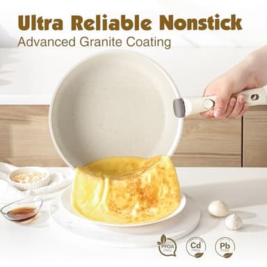 SENSARTE 17 Piece Pots and Pans Set, Nonstick Detachable Handle Cookware Set, Induction Kitchen Cookware Set with Removable Handle, Healthy Non Stick for RV, Dishwasher ＆ Oven Safe, PFOA Free (White) - Image 4