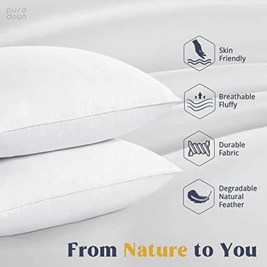puredown® Goose Feathers and Down White Pillows with 100% Soft Cotton Cover, Bed Sleeping Hotel Collection Pillows Set of 2 King Size - Image 2