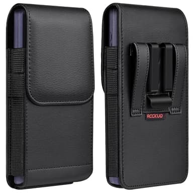 ACCKUO Leather Phone Holster with Strong Metal Belt Clip and Magnetic Closure Compatible with iPhone 16/15/14/13/12 Pro Max, Galaxy S25/S24/S23/S22 Plus & FE, L-Black - Image 1