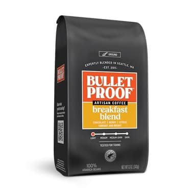 Bulletproof Breakfast Blend Light Roast Ground Coffee, 12 Ounces, Clean Coffee Tested for Toxins, Packaging May Vary - Image 1