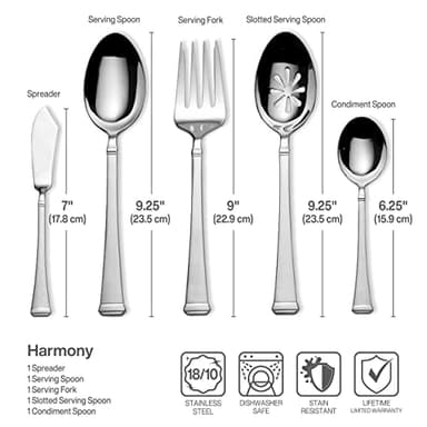 Mikasa Harmony 65-Piece Flatware Set for 12, 18/10 Stainless Steel Silverware with Forks, Knives, Spoons, and Serving Utensils, Elegant Design - Image 10