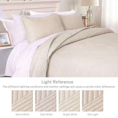 Exclusivo Mezcla Ultrasonic Full Queen Quilt Bedding Set, Lightweight Brich Beige Bedspreads Soft Modern Geometric Coverlet Set for All Seasons (1 Quilt and 2 Pillow Shams) - Image 3