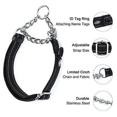 JIPIMON Martingale Collar for Dogs, Reflective Stainless Steel Chain Safety Adjustable Martingale Collar for Small Medium Large Dogs (Medium, No Buckle Red) - Image 3