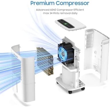 2500 Sq.Ft Dehumidifiers for Home Basement with Drain Hose, 34 Pints Large Room Dehumidifier Portable with Smart Humidity Control, 3 Opeartion Modes for RV, Bathroom, Bedroom - Image 4