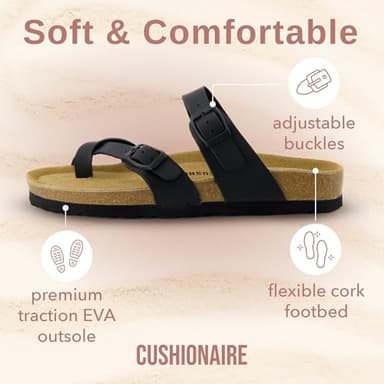 CUSHIONAIRE Luna Crossover Toe Strap Womens Sandals – Cork Footbed Slides with Adjustable Straps, Summer Sandals for Women 2025, BLACK 8 - Image 4