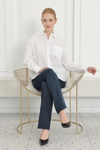 Bamans Dress Pants Women Work Business Casual Pants Tummy Control Office Straight Leg Navy Blue Trousers High Waisted Ladies Slacks Regular 31" L - Image 4