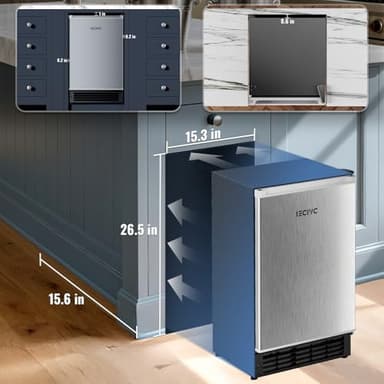 IECIVC Under Counter Crescent Ice Maker Machine, 15'' W Drainless Built-in Ice Maker, 15 LBS/Day with 12 LBS Storage Bin, Perfect for Commercial Home Bar, No Drain - Image 8