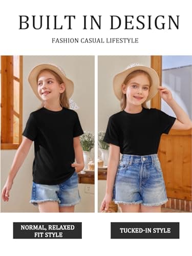Girls Short Sleeve T Shirts Kids Summer Tops Crewneck Tees 5-14 Years Black - Image 2