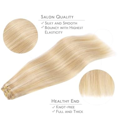 WENNALIFE Hair Extensions Clip In, 9pcs 24inch 150g Dirty Blonde Highlighted Bleach Blonde Thicker Clip In Hair Extensions Real Human Hair Remy hair extension Double Weft Clip in Human Hair Extensions - Image 4