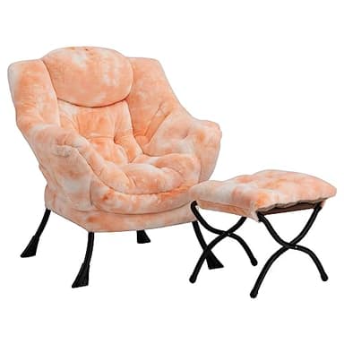 HollyHOME Lazy Chair with Foldable Ottoman, Accent Comfy Lounge Armchair and Folding Footrest Stool, Leisure Sofa Reading Chair and Footstool for Living Room, Bedroom, Dorm,Faux Fur Peach - Image 9
