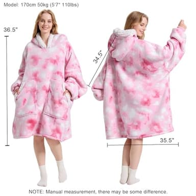 Kipswiza Wearable Blanket Hoodie - Soft Cozy Sherpa Fleece Oversized Hooded Blankets Sweatshirt as Gifts for Women Mother Daughter Girlfriend, Pink Tie Dye - Image 6