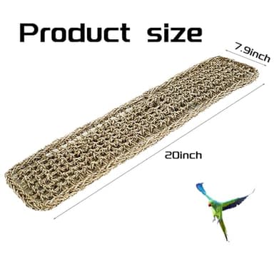 20.5 x 7.9 Inches Bird Seagrass Mat, Natural Grass Woven Bird Net Hammock Mat, Climbing Rope Ladder Chew Toy, Bird Cage Accessories for Parrots, Psittacines, Cockatiels, Hamsters, Lovebirds（2 Pack） - Image 6