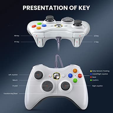 VOYEE PC Controller, Wired Controller Compatible with Microsoft Xbox 360 & Slim/PC Windows 10/8/7, with Upgraded Joystick, Double Shock | Enhanced (White) - Image 5