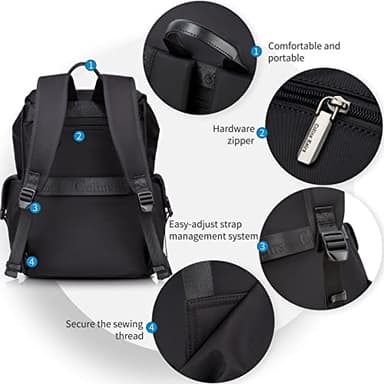 Colins Keirs Black backpack for men, 16 inch laptop backpack with computer compartment, Drawstring slim waterproof tech backpack for travel, work, college or daily use, Large 30 L - Image 4