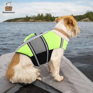 Queenmore Dog Life Jacket Small Float Vests for Swimming Boating Kayaking Mediumn Puppy Dogs Cats Neoprene Life Preserver Pet Water Lifesaver Lightweight Reflective Green,XS - Image 5