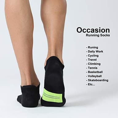 CelerSport 6 Pack Men's Running Ankle Socks with Cushion, Low Cut Athletic Tab Socks, Black + Green, Small - Image 6