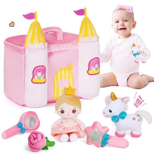 OUOZZZ Princess Castle Toys for 1-3 Year Old Girl - Baby Doll Plush House Stuffed Animal Set - Sensory Educational Toys for 12-18 Months Infant - First Birthday Gifts for Toddler - Image 1